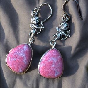 Rhodonite Sterling Silver Cupid Drop Earrings
